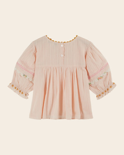 Emile et Ida Pink Embroidered Floral Blouse – Girls Cotton Top Emile et ida