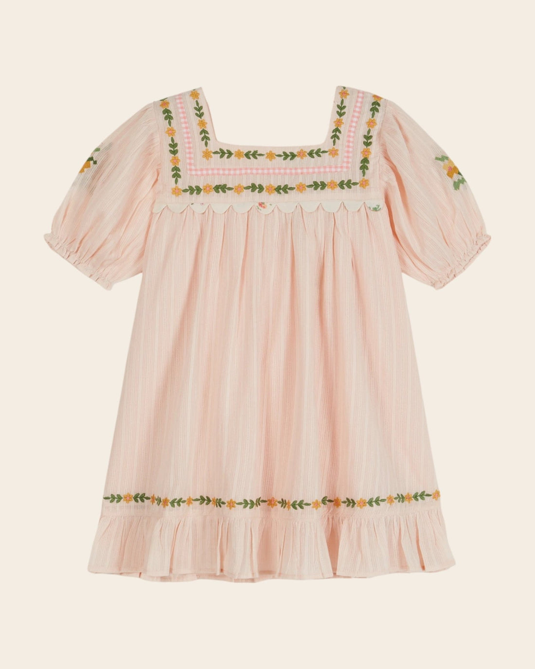 emile et ida brown vintage embroidered dress Emile et Ida Vichy Baby Doll Dress