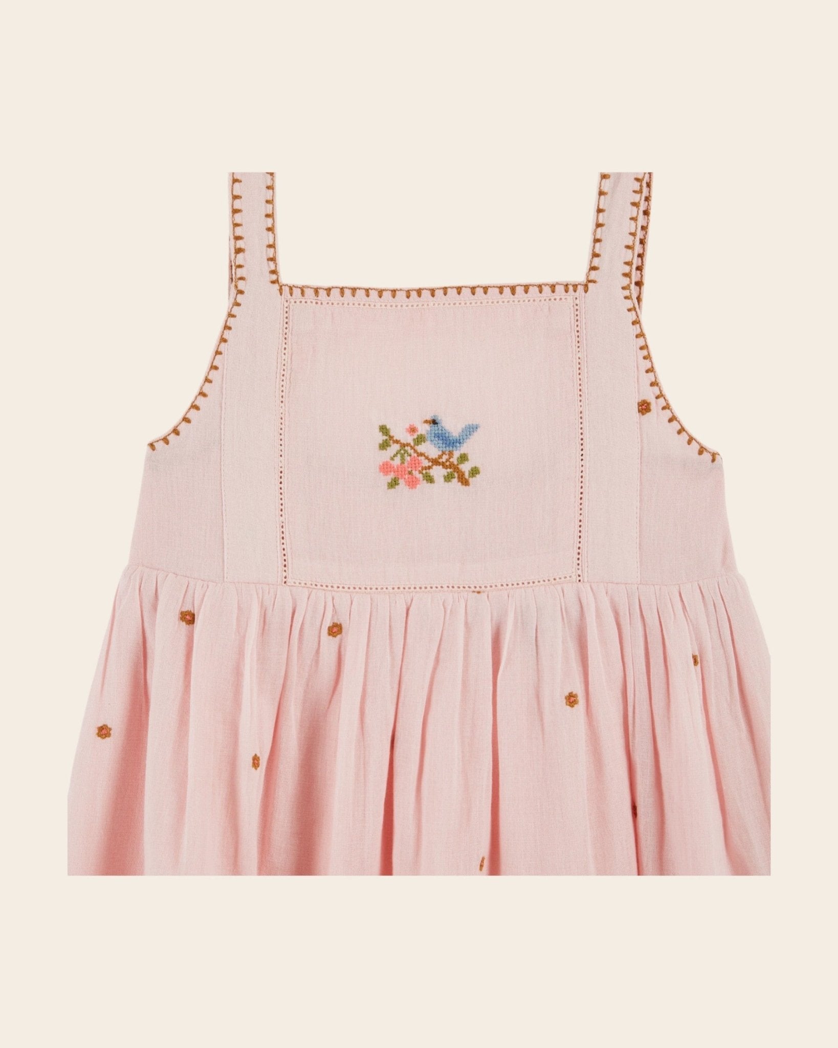 Emile et Ida Pink Floral Embroidered Gauze Dress – Cotton Girls Summer Dress Emile et ida