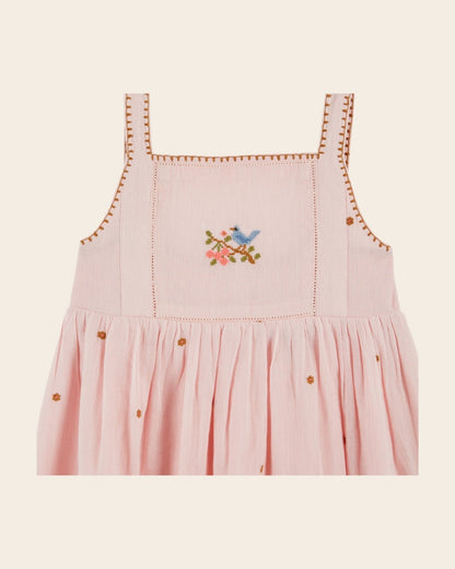 Emile et Ida Pink Floral Embroidered Gauze Dress – Cotton Girls Summer Dress Emile et ida