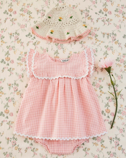 Emile et Ida Pink Gingham Baby Romper Dress Emile et ida