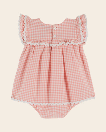 Emile et Ida Pink Gingham Baby Romper Dress Emile et ida