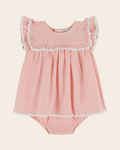 Emile et Ida Pink Gingham Baby Romper Dress Emile et ida