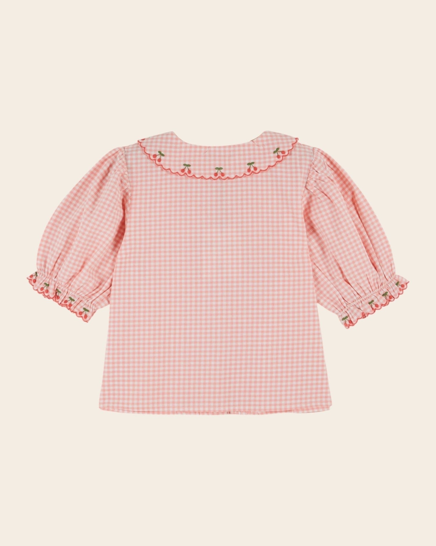 Emile et Ida Pink Gingham Embroidered Girls Blouse Emile et ida