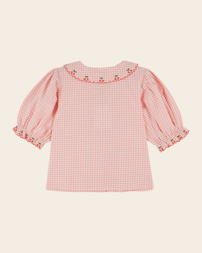 Emile et Ida Pink Gingham Embroidered Girls Blouse Emile et ida