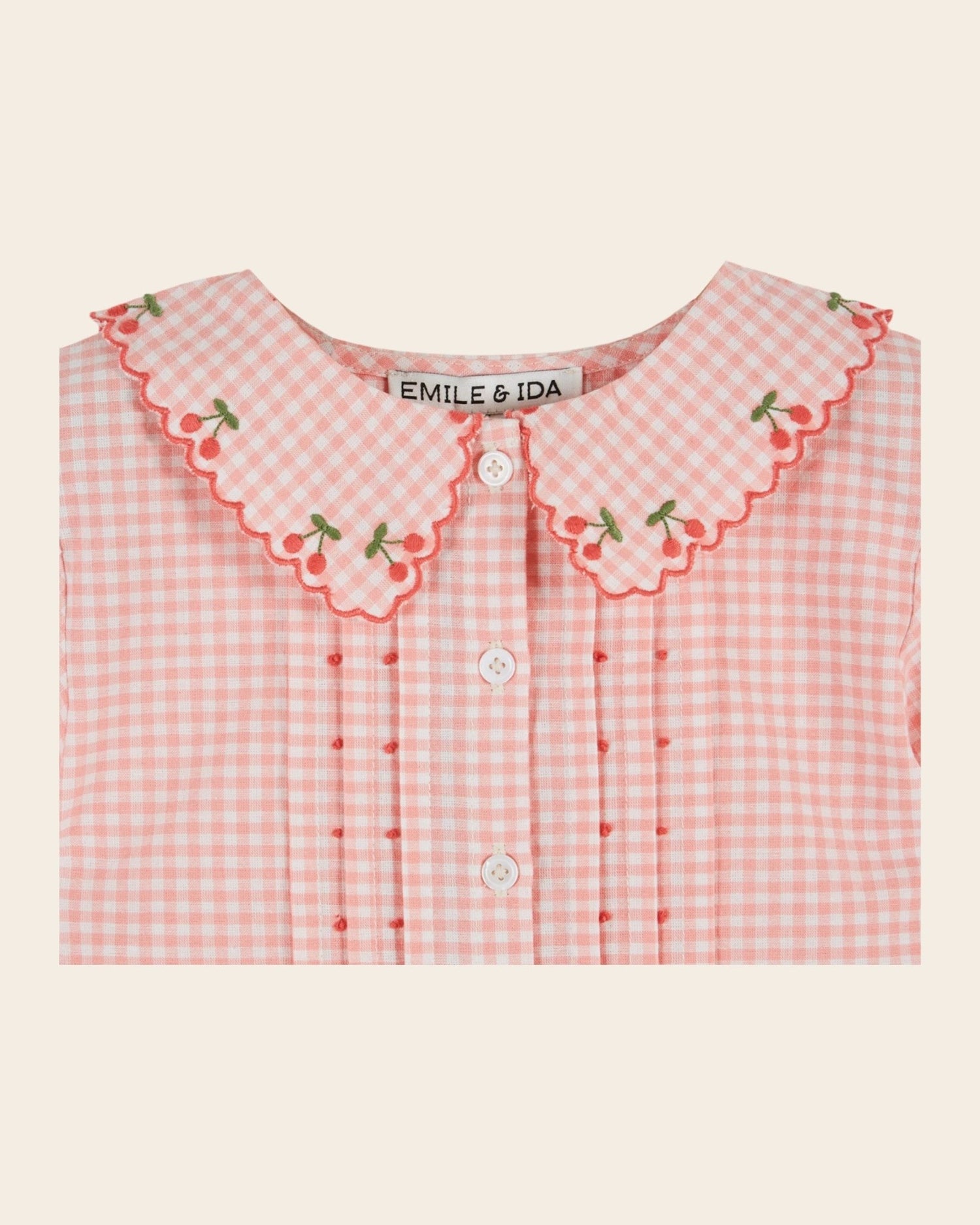 Emile et Ida Pink Gingham Embroidered Girls Blouse Emile et ida