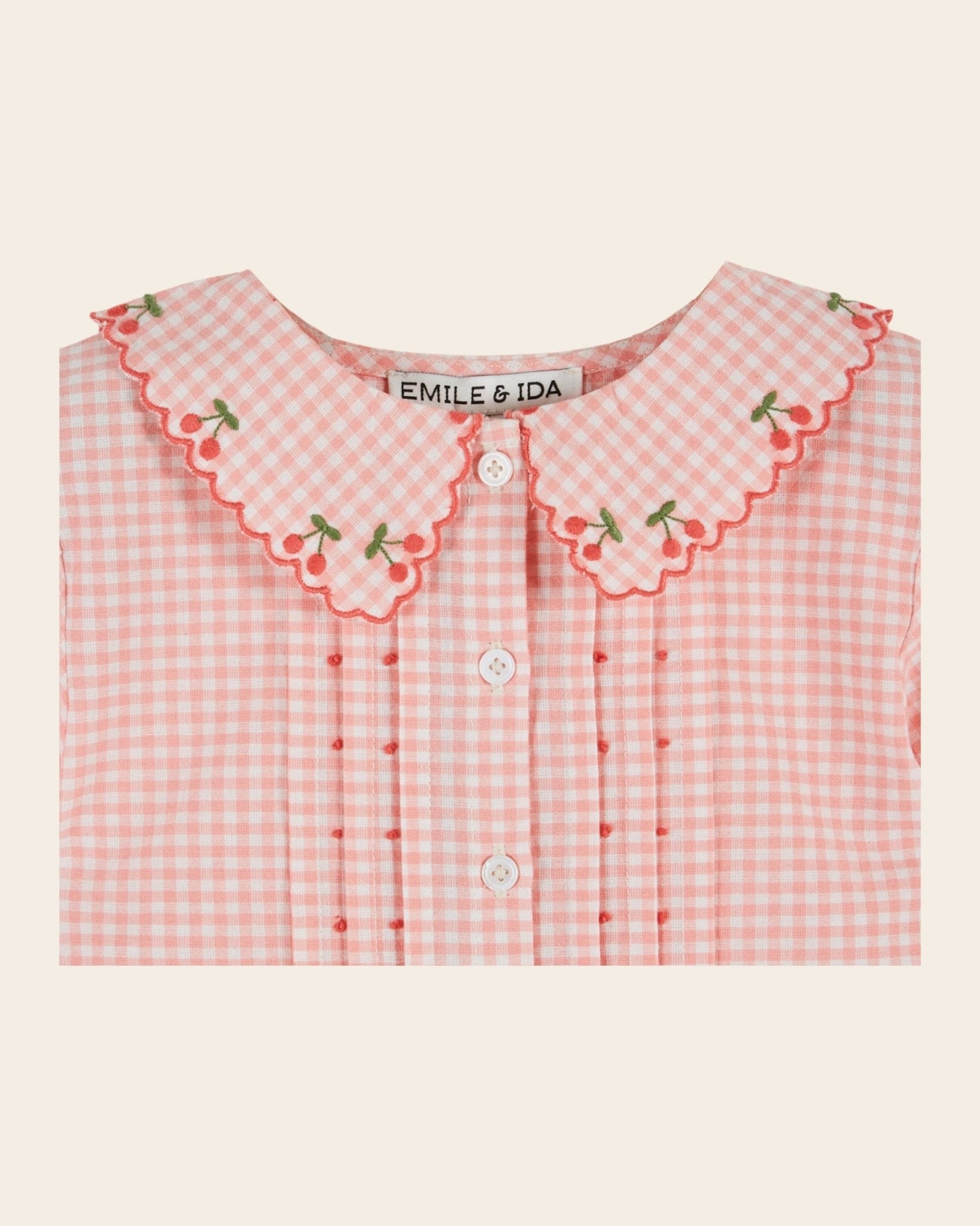 Emile et Ida Pink Gingham Embroidered Girls Blouse Emile et ida