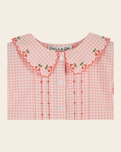 Emile et Ida Pink Gingham Embroidered Girls Blouse Emile et ida