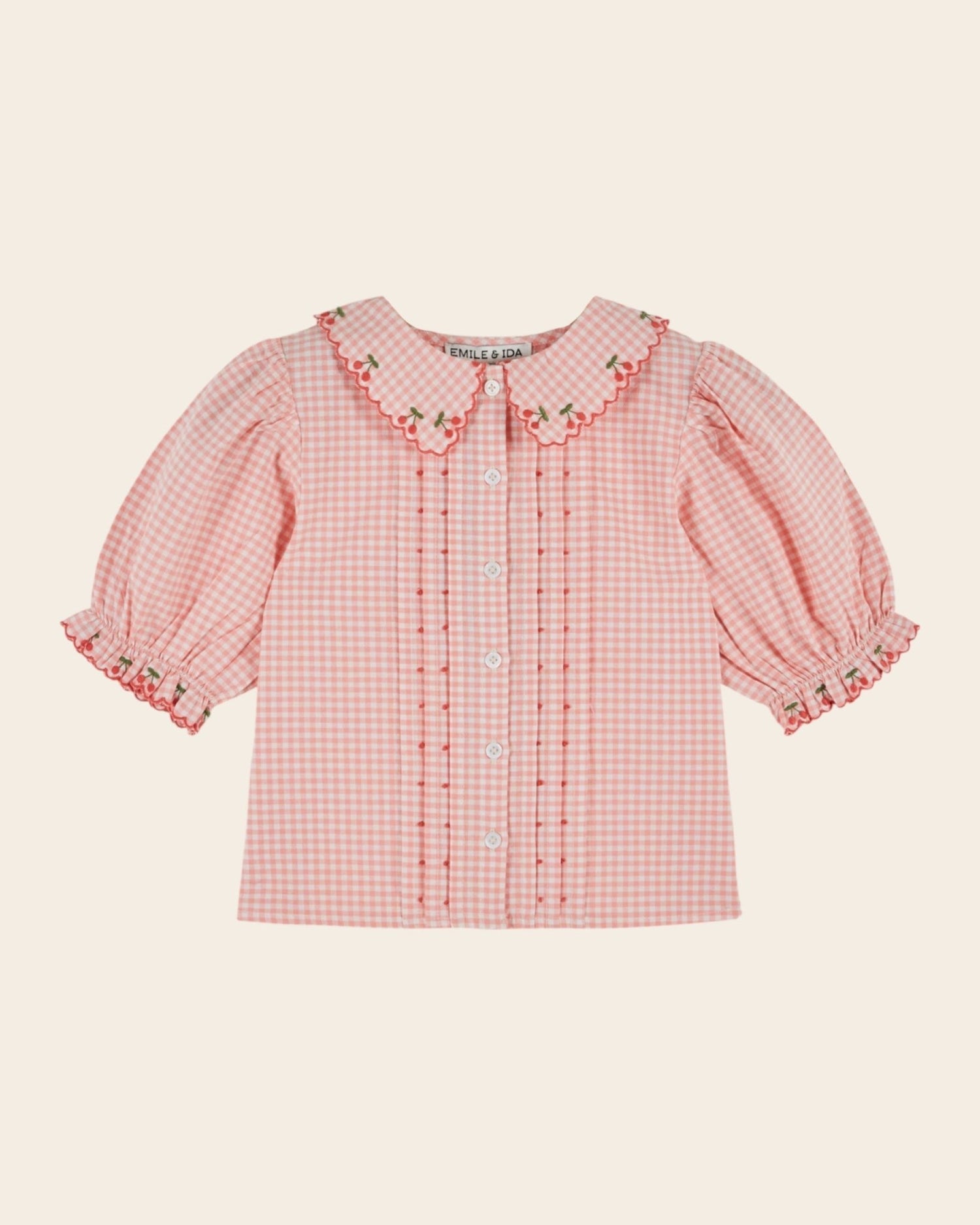 Emile et Ida Pink Gingham Embroidered Girls Blouse Emile et ida