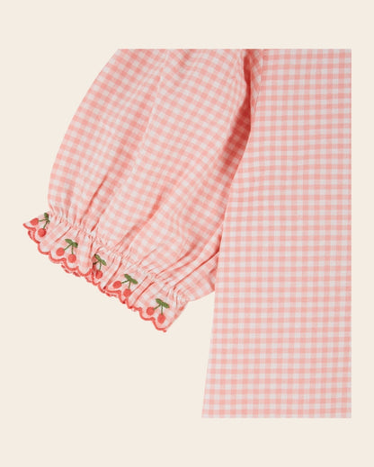 Emile et Ida Pink Gingham Embroidered Girls Blouse Emile et ida
