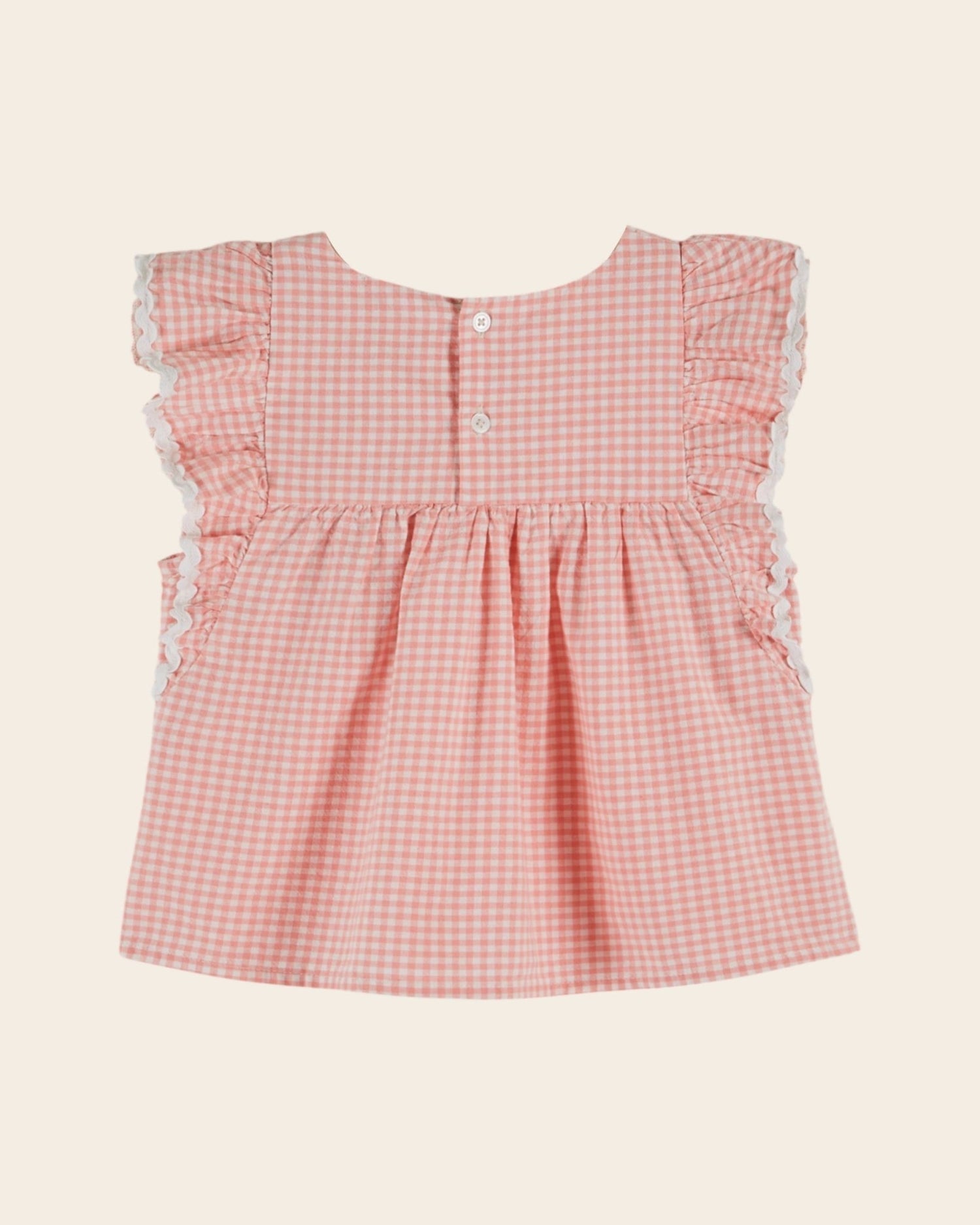 Emile et Ida Pink Gingham Ruffle Blouse – Organic Cotton Girls Top Emile et ida