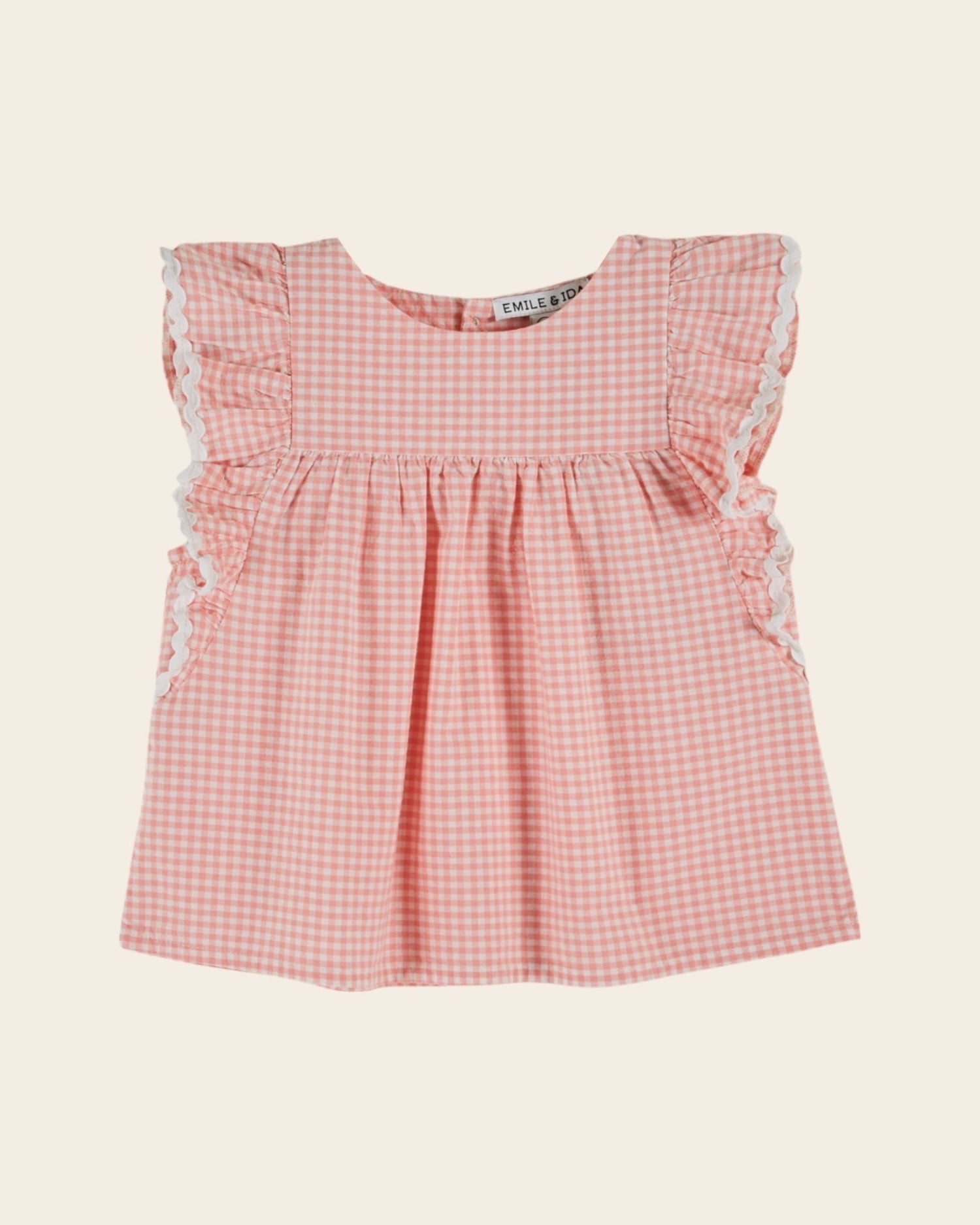 Emile et Ida Pink Gingham Ruffle Blouse – Organic Cotton Girls Top Emile et ida