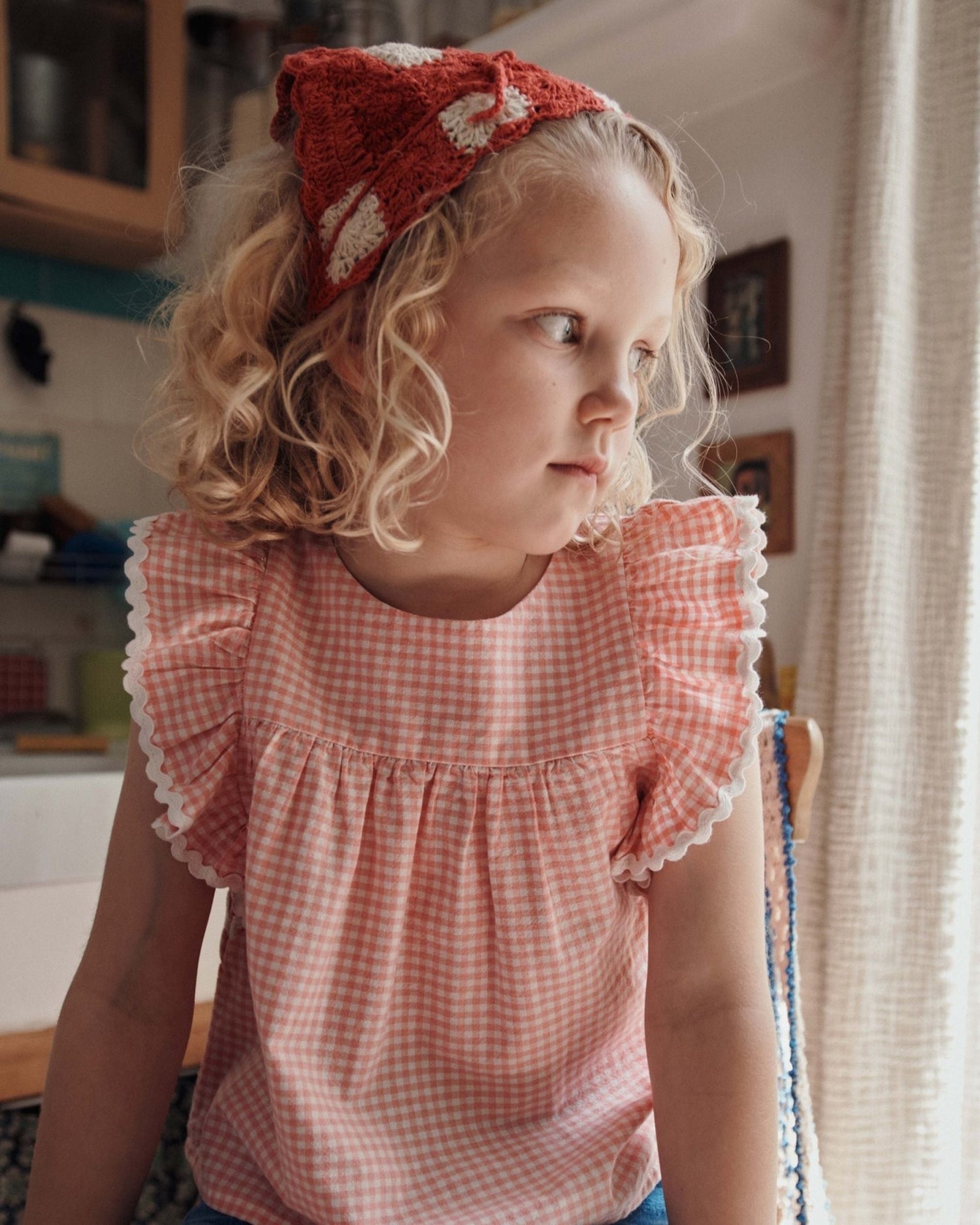 Emile et Ida Pink Gingham Ruffle Blouse – Organic Cotton Girls Top Emile et ida