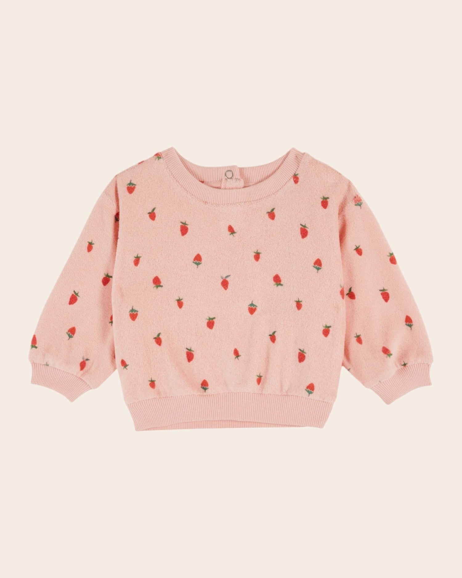 Emile et Ida Pink Strawberry Terry Sweatshirt – Organic Cotton Girls Pullover Emile et ida