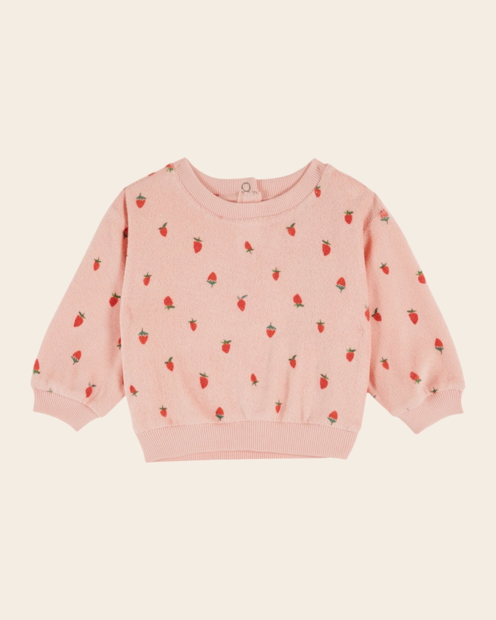 Emile et Ida Pink Strawberry Terry Sweatshirt – Organic Cotton Girls Pullover Emile et ida