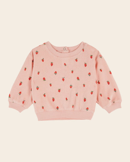 Emile et Ida Pink Strawberry Terry Sweatshirt – Organic Cotton Girls Pullover Emile et ida
