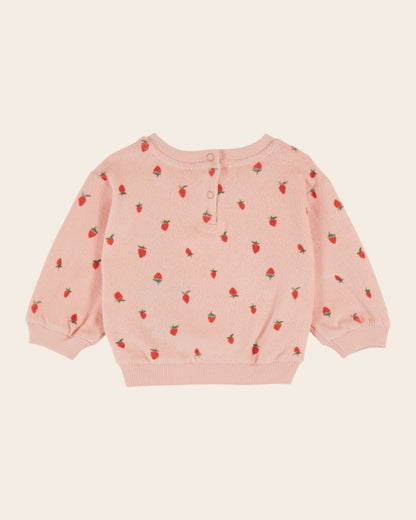 Emile et Ida Pink Strawberry Terry Sweatshirt – Organic Cotton Girls Pullover Emile et ida