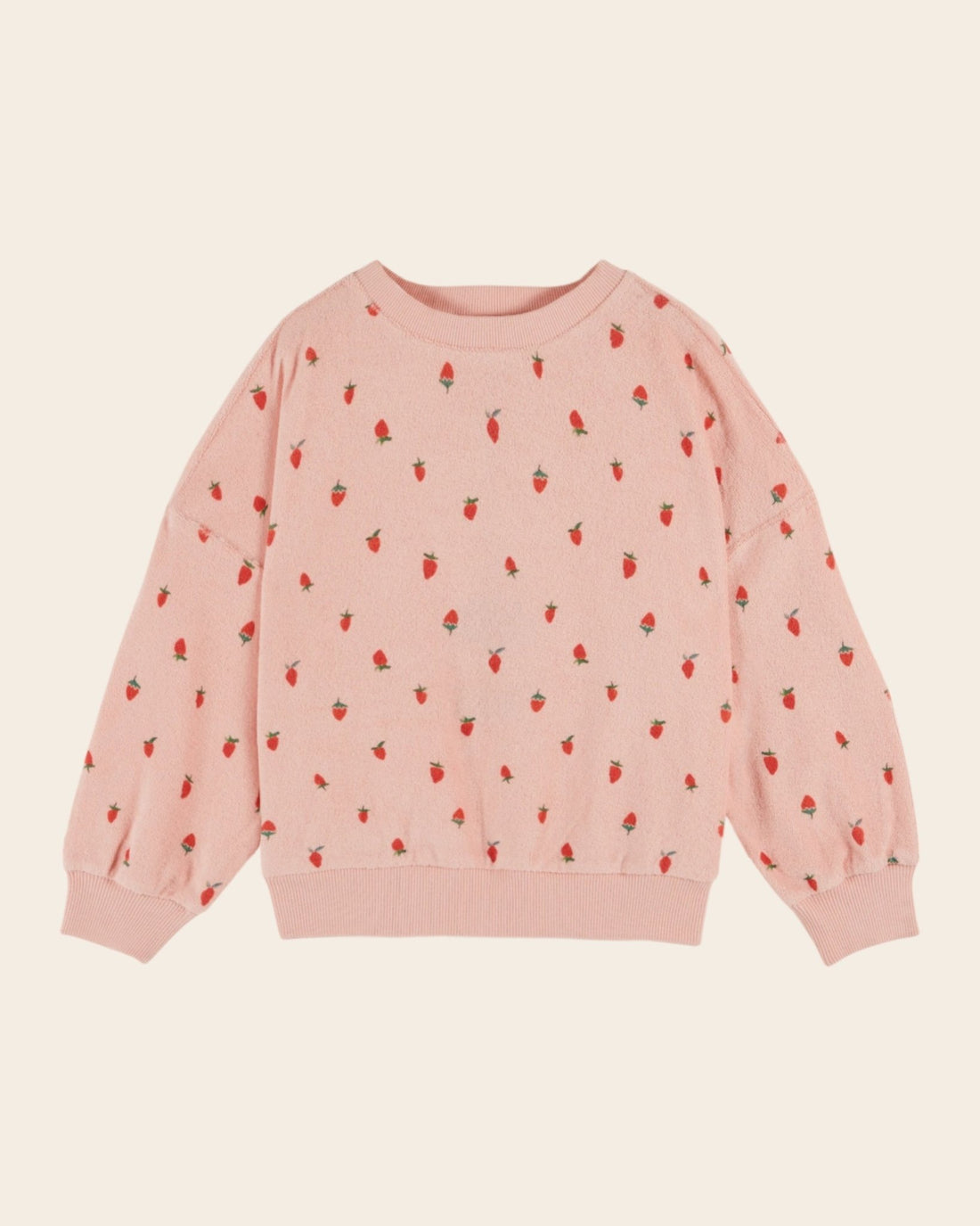 Emile et Ida Pink Strawberry Terry Sweatshirt – Organic Cotton Girls Pullover Emile et ida