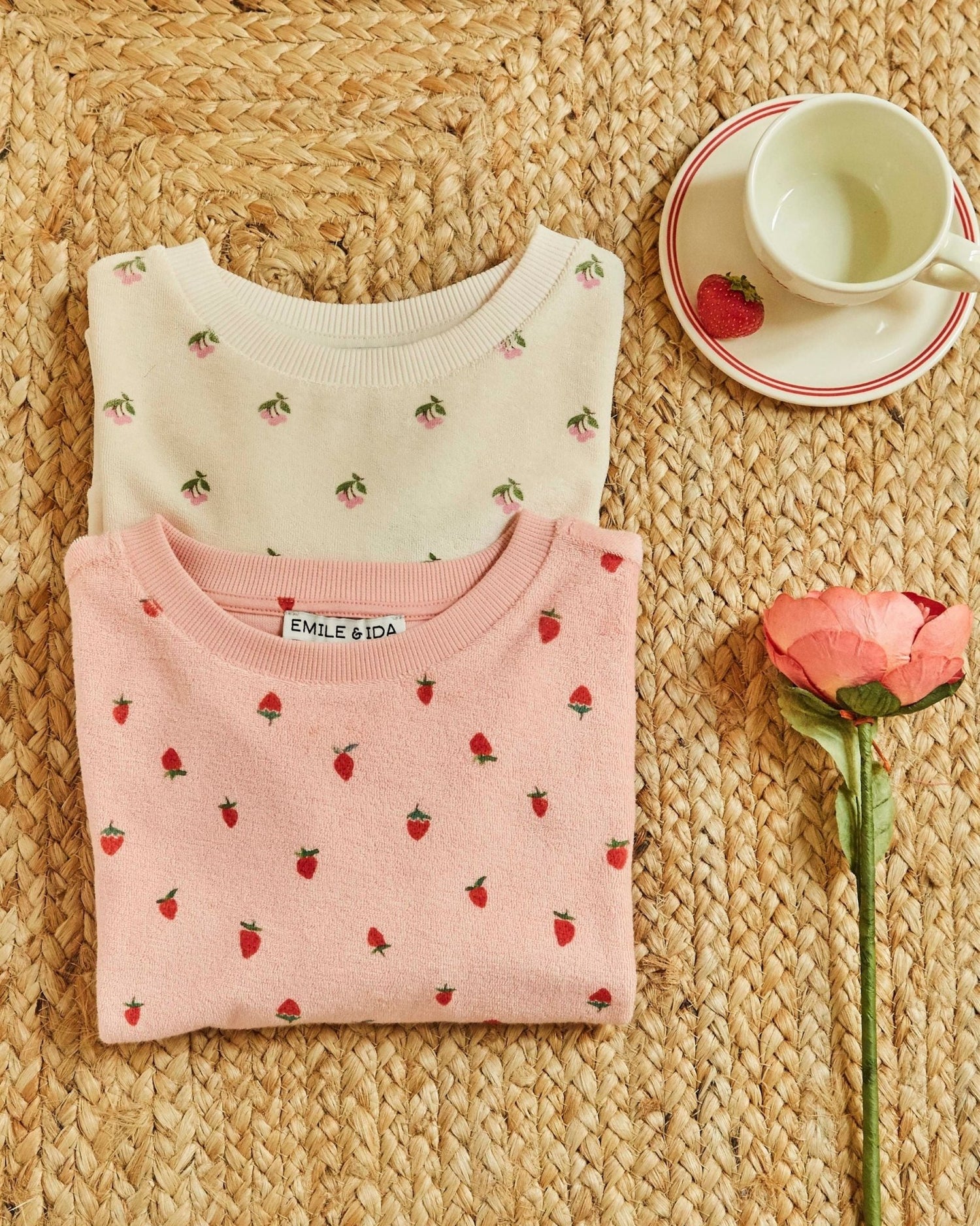 Emile et Ida Pink Strawberry Terry Sweatshirt – Organic Cotton Girls Pullover Emile et ida