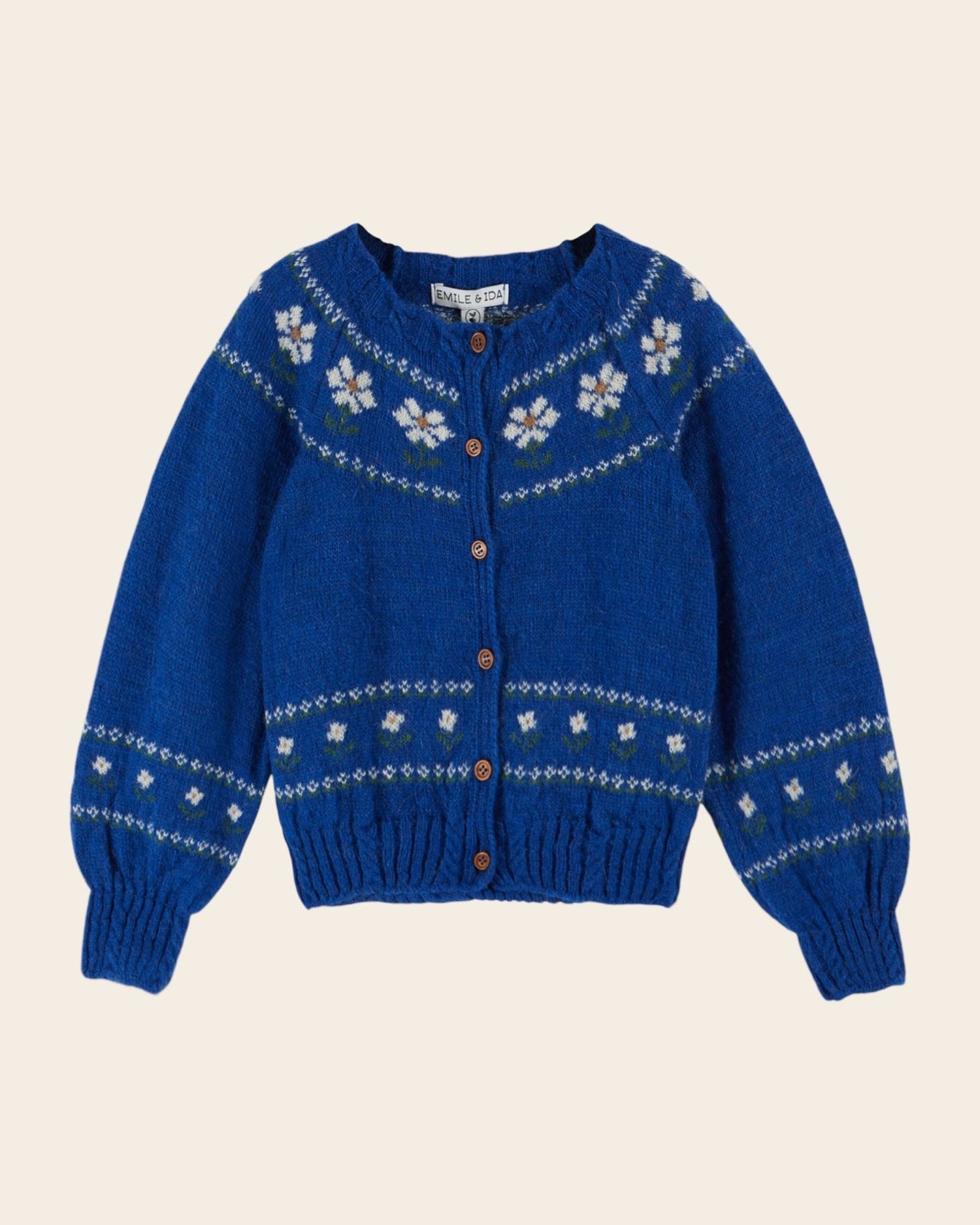 Emile et Ida Royal Daisy Cardigan – Blue Alpaca Wool Sweater Emile et ida