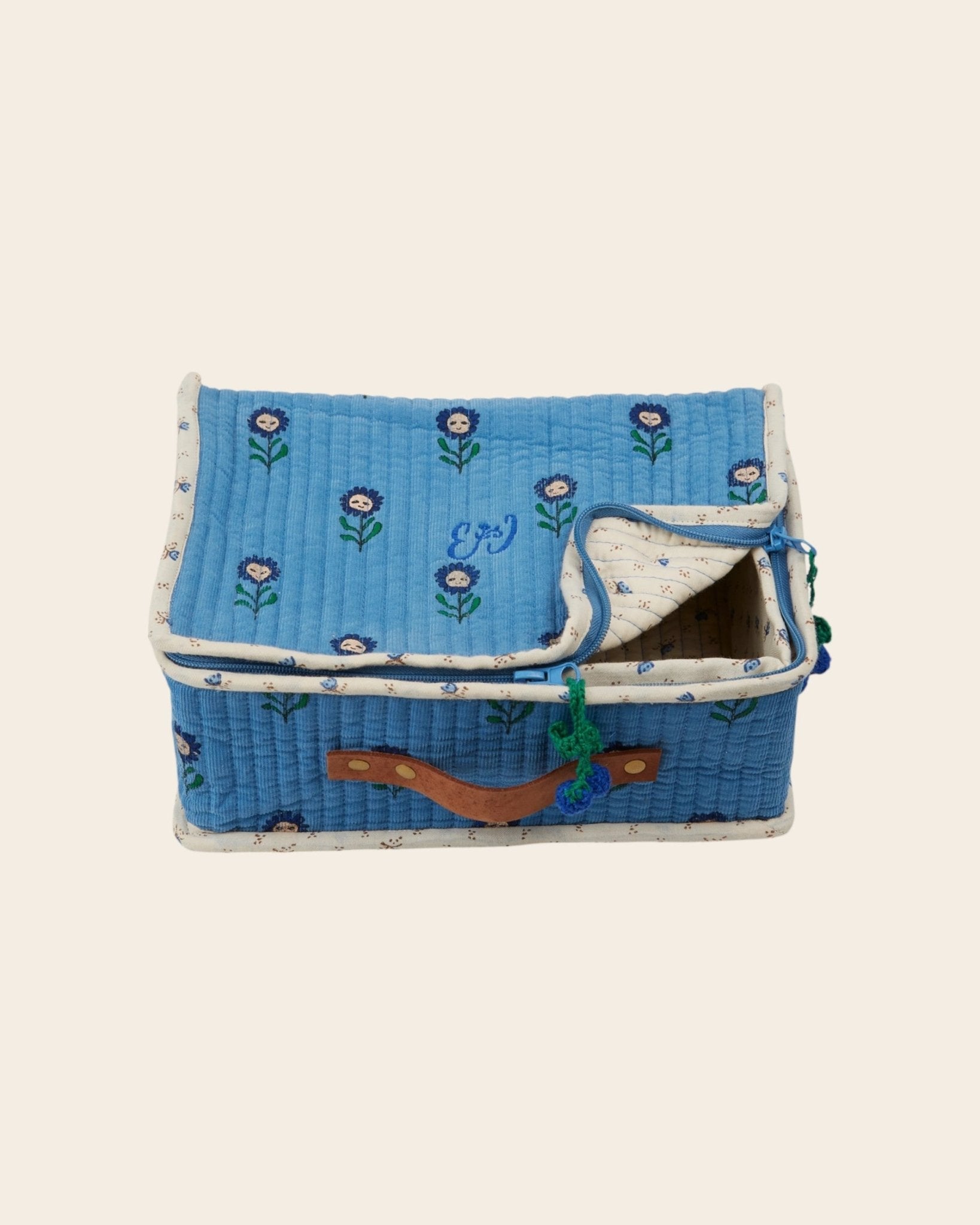 Emile et Ida Small Margot Blue Daisy Suitcase Emile et ida