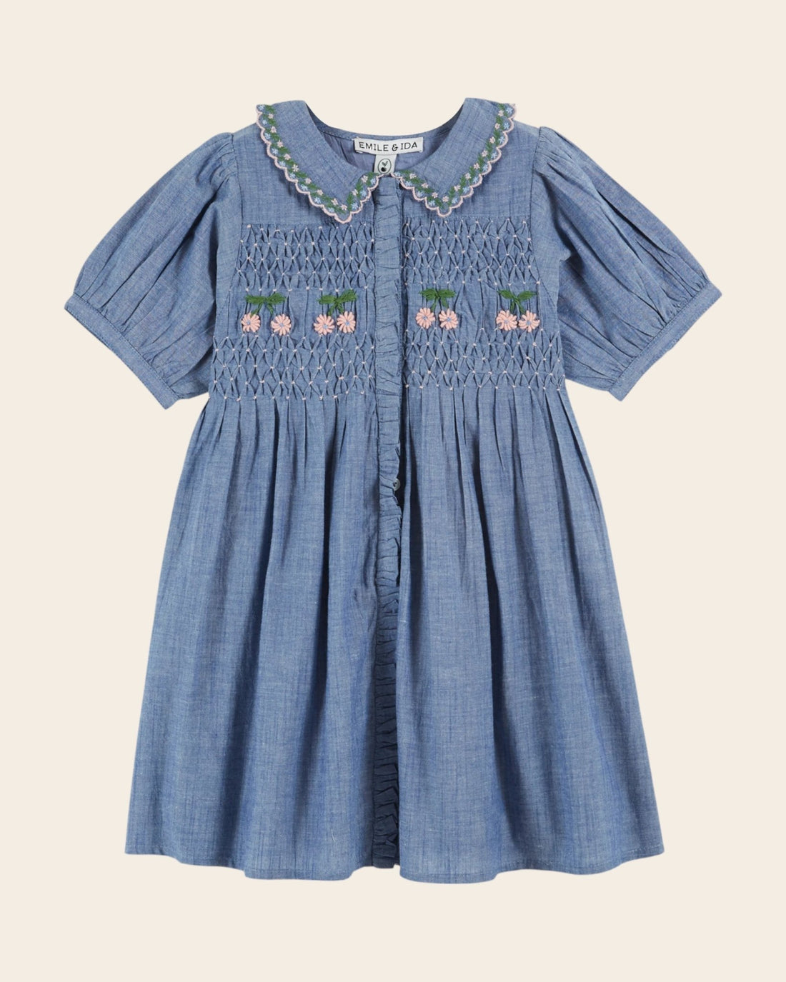 Emile et Ida Smocked Chambray Dress – Hand - Embroidered Cotton Girls Dress Emile et ida