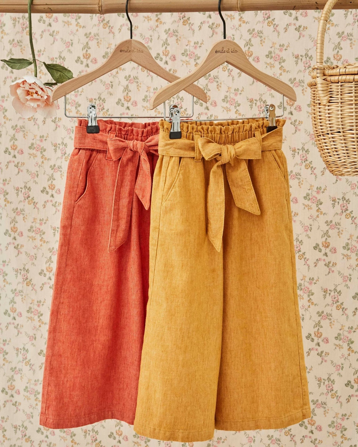 Emile et Ida Tie Waist Wide Leg Cropped Pants – Red Marl Emile et ida