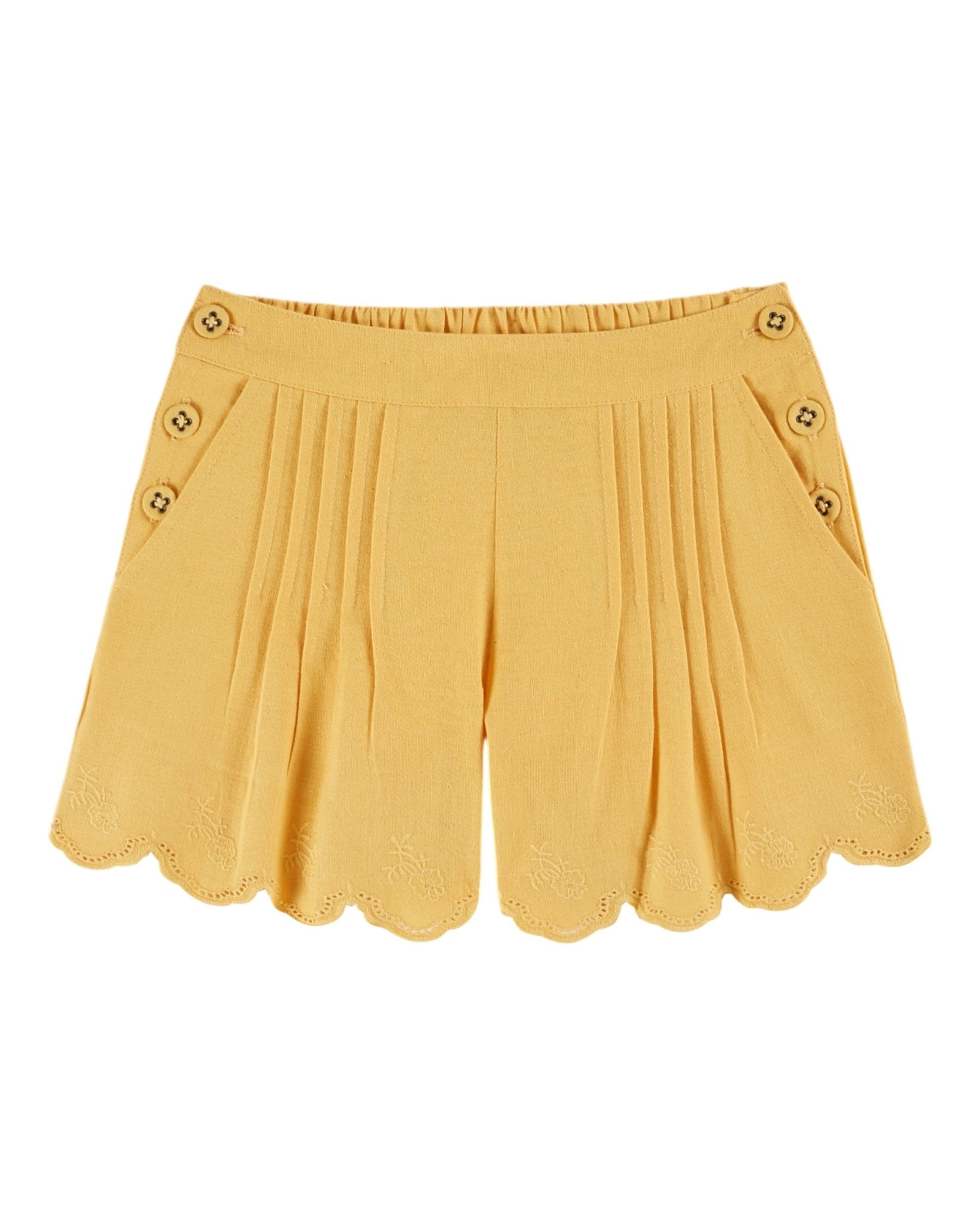 Emile et Ida Yellow Sunflower Embroidered Girls Shorts Emile et ida