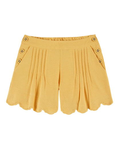 Emile et Ida Yellow Sunflower Embroidered Girls Shorts Emile et ida