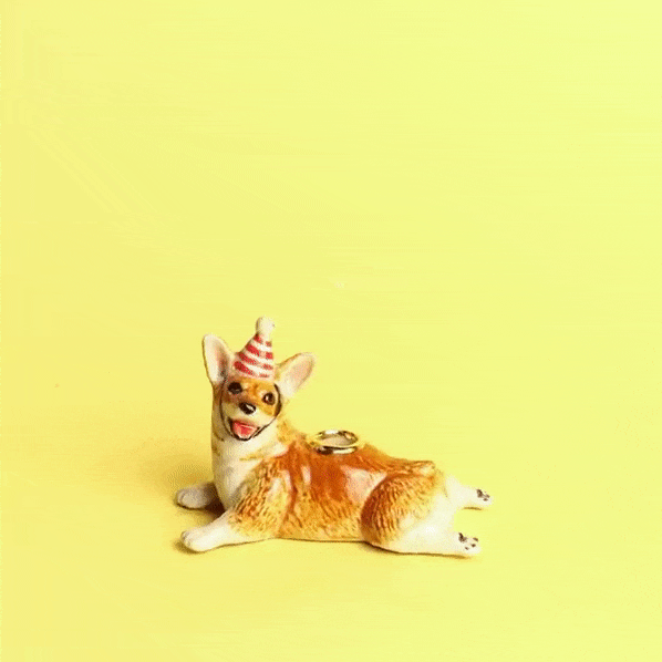 Camp Hollow Corgi Birthday Candle Holder | Porcelain Cake Topper