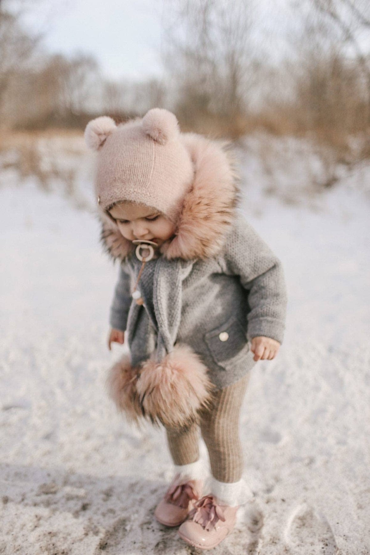 Petite Maison Kids - Dusty Pink Cashmere Teddy Hat: Small (0-12 M)