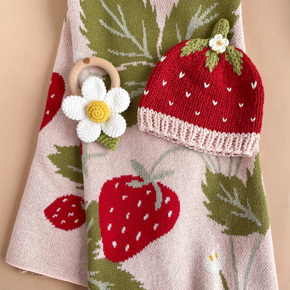 The Blueberry Hill - Blanket Strawberry Bunny Organic Baby Decor Spring Summer