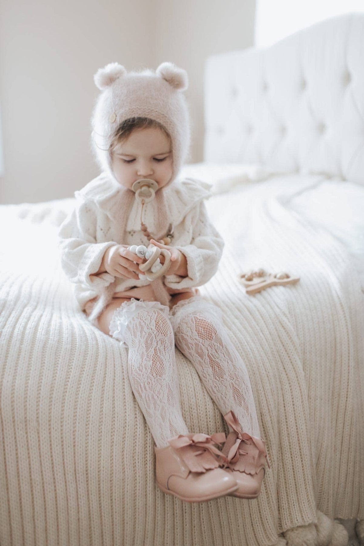 Petite Maison Kids - Dusty Pink Cashmere Teddy Hat: Small (0-12 M)
