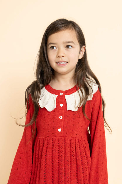 Flöss Dora Dress - Poppy Red Glitter detail