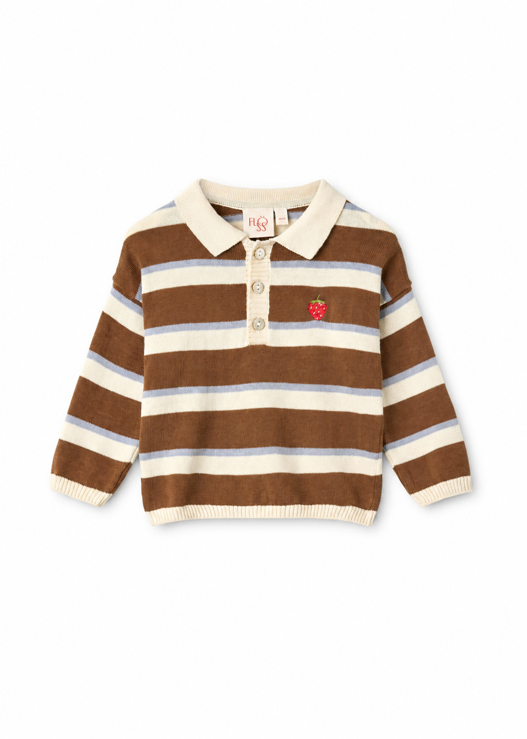 Flöss Elias Polo Sweater - Coffee Air Stripe — front view