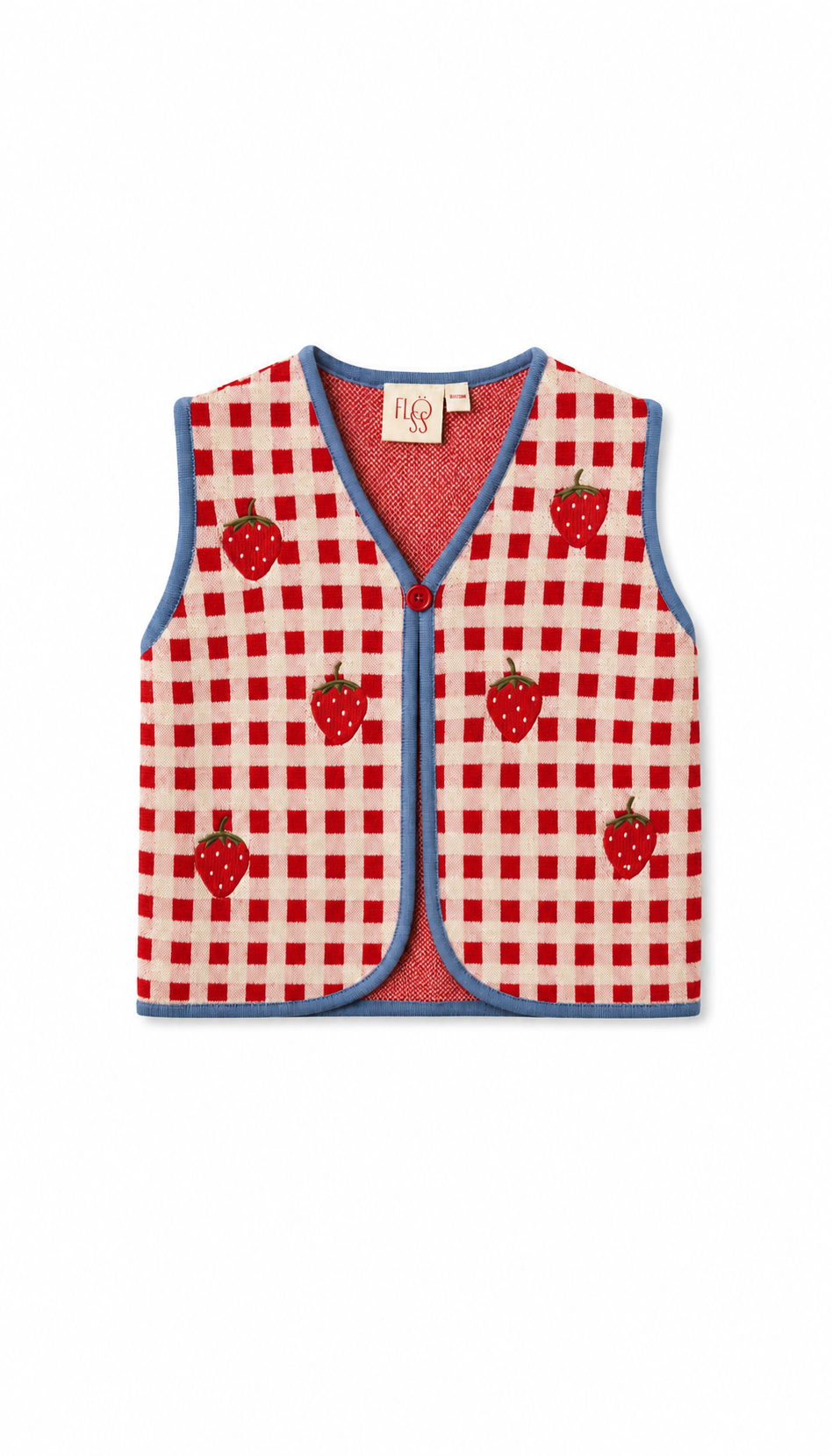 Flöss Hollie Vest - Berry Red Gingham — front view