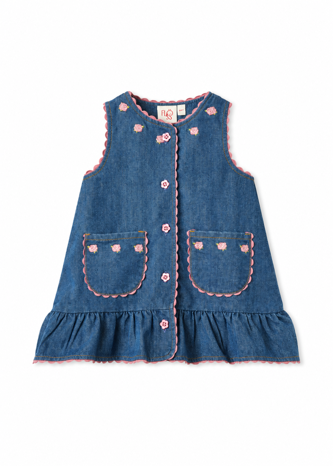 Flöss Monique Embroidered Denim Dress — front view