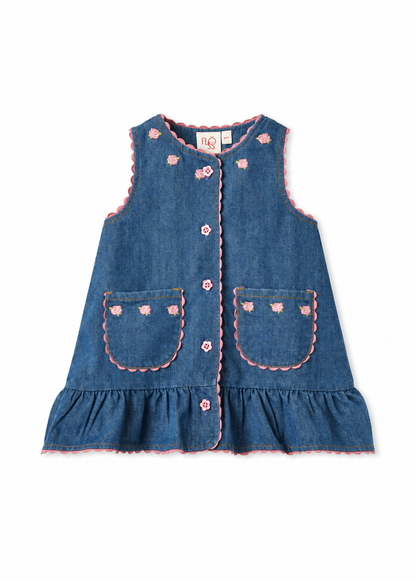 Flöss Monique Embroidered Denim Dress — front view