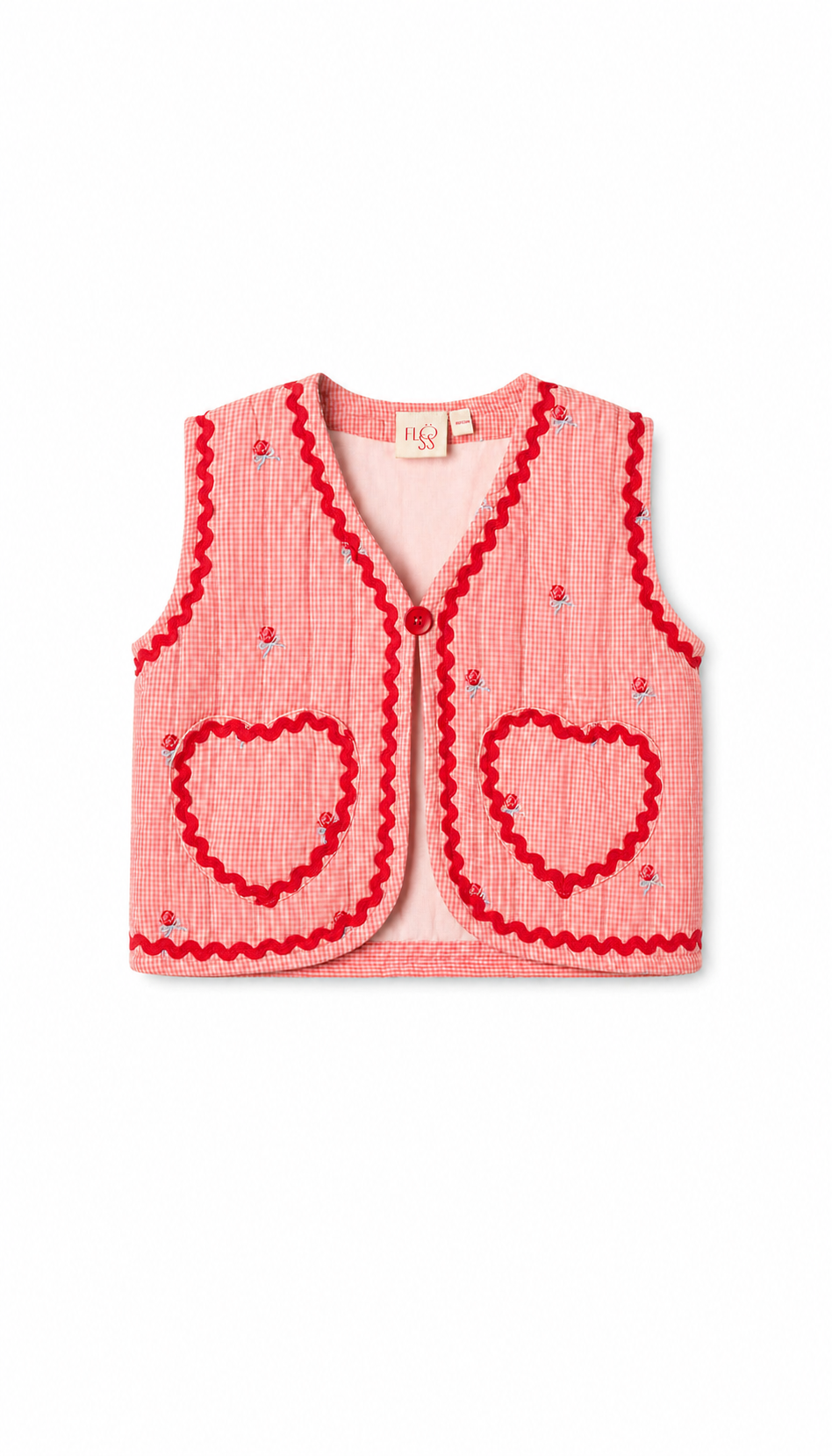 Flöss Sonja Vest - Pink Rose Gingham — front view