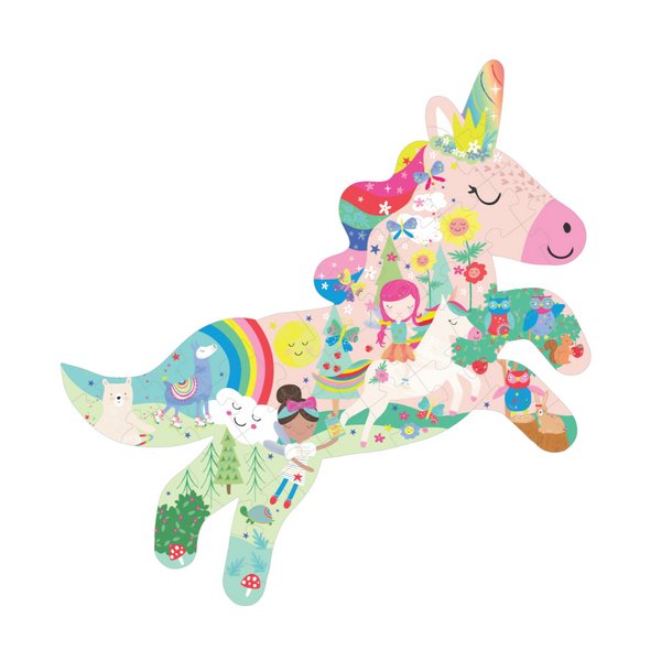 Floss and Rock - Rainbow Unicorn 40pc "Unicorn" Shaped Jigsaw with Shaped Box Floss and Rock - enjoykidsus