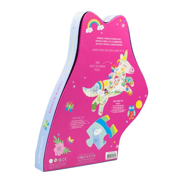 Floss and Rock - Rainbow Unicorn 40pc "Unicorn" Shaped Jigsaw with Shaped Box Floss and Rock - enjoykidsus