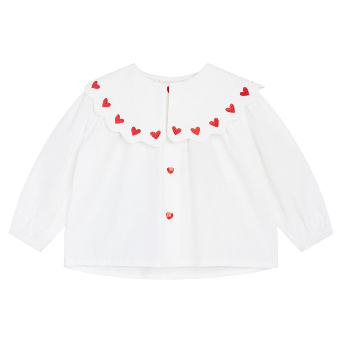 Flöss Ever Blouse – White with Ruby Red Hearts Flöss