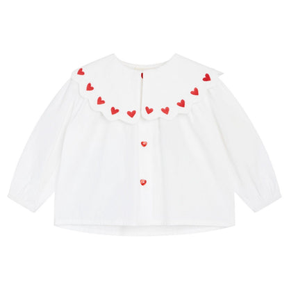 Flöss Ever Blouse – White with Ruby Red Hearts Flöss