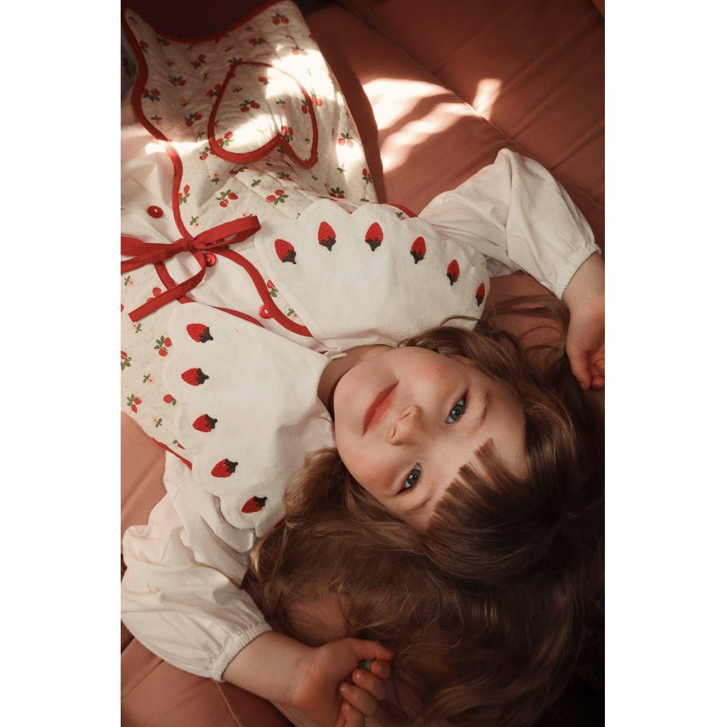 Flöss Everlyn Long Sleeve Blouse – Bright White with Berry Embroidery Flöss