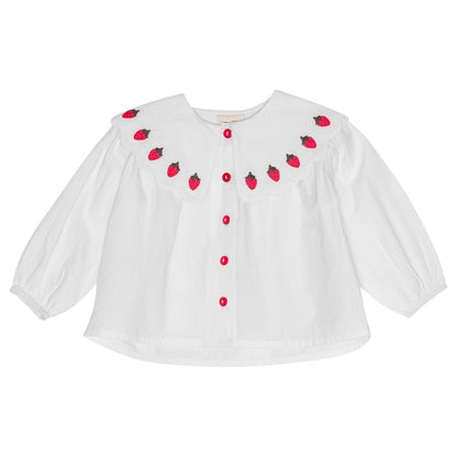 Flöss Everlyn Long Sleeve Blouse – Bright White with Berry Embroidery Flöss