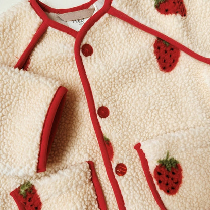 Flöss Strawberry Fleece Jacket – Soft White with Berry Details Flöss