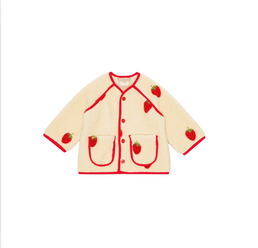 Flöss Strawberry Fleece Jacket – Soft White with Berry Details Flöss