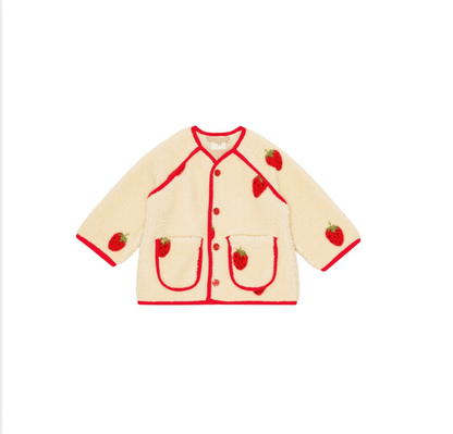 Flöss Strawberry Fleece Jacket – Soft White with Berry Details Flöss