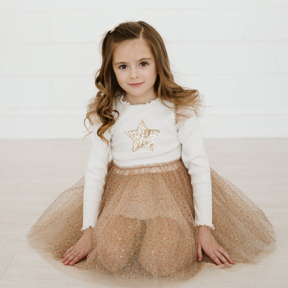 Frill Flower Tutu - Gold Petite Hailey - enjoykidsus