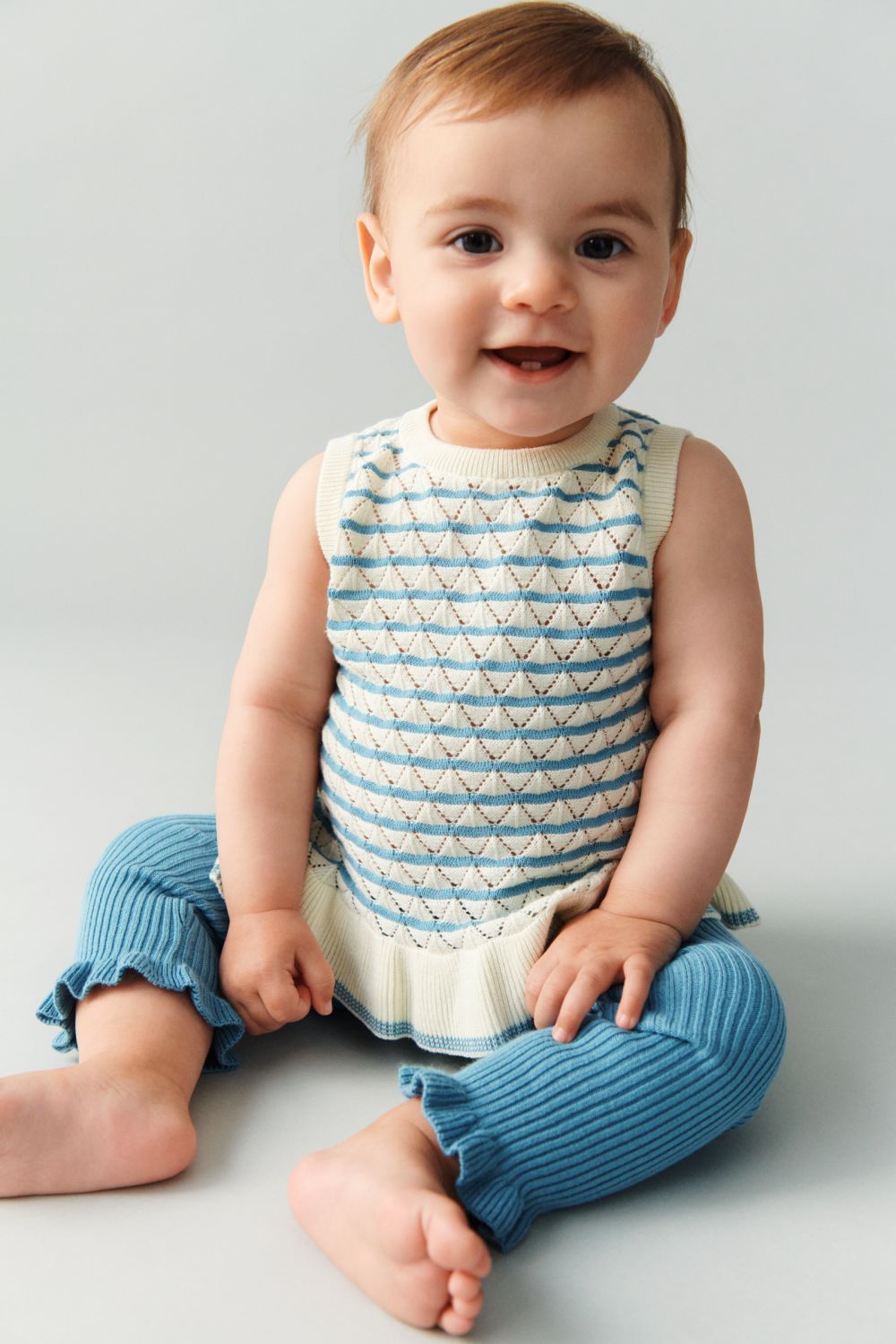 FUB Baby Pointelle Knit Top – Ecru/Sea | Organic Cotton Tank FUB